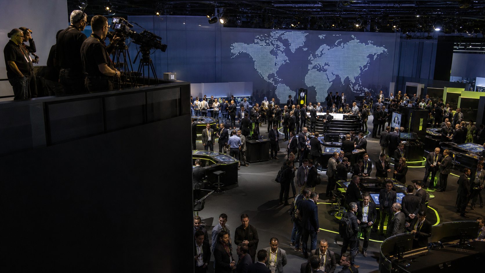 International casino-industry trade show covered by journalists and camera crews